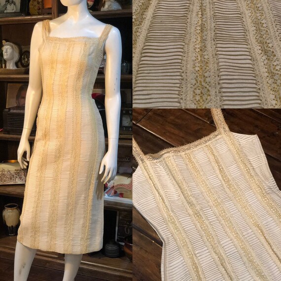 Vintage 1950's Ivory Linen Dress