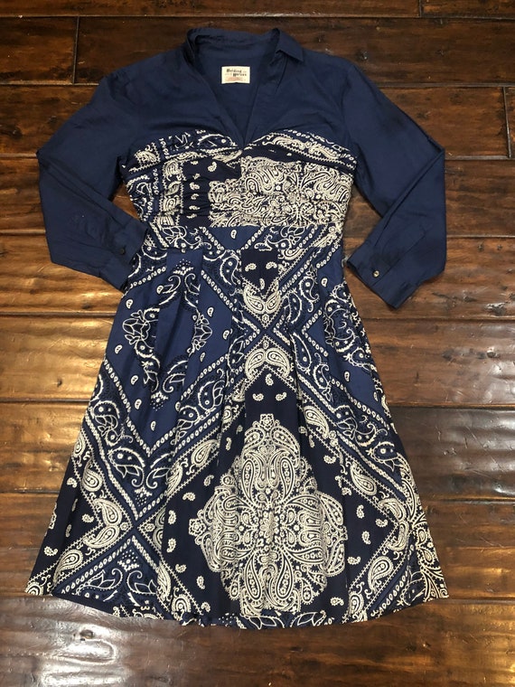 Vintage Style Anthropology Blue Bandana Dress