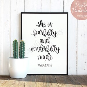 She is Fearfully and Wonderfully Made, Nursery Printable, Psalms Printable, Psalms Print, Psalms Verse, Nursery Print, Nursery Decor, Bible