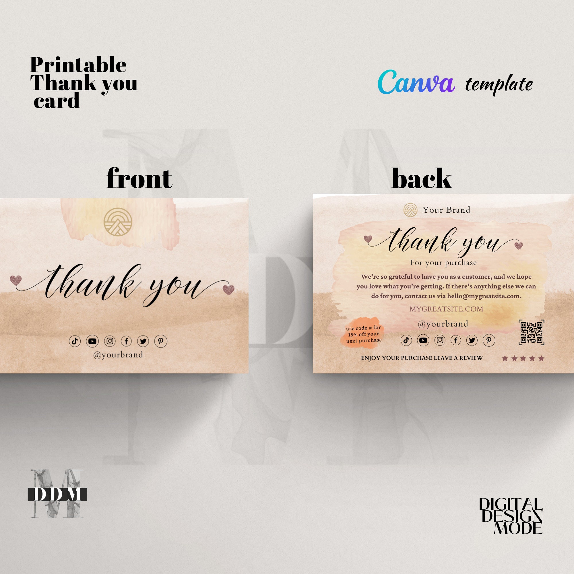 Thank You Card Template, Thank You for Your Order Insert, Canva Thank ...