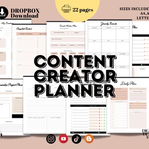 Content Creator Planner, Social Media Printable Planner, Checklist, YouTuber Planner, Digital Planner, Printable Planner, To Do List