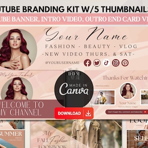 YouTube Branding Kit, YouTube Banner, Youtube Intro, YouTube Thumbnail, Brand Kit Template, Instant Digital Download, Canva Template