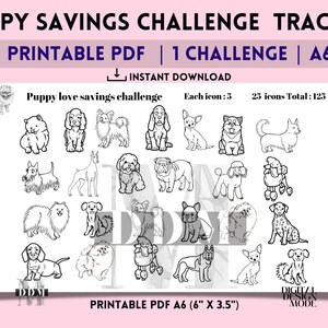 A6 Savings Challenge Printable | PUPPY Savings Challenge Trackers | Savings Challenge Bundle | Cash Envelopes | Savings Tracker | low Income