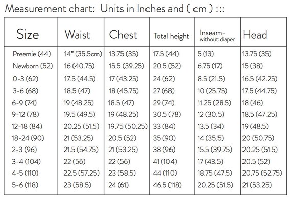 Baby Pants Size Chart