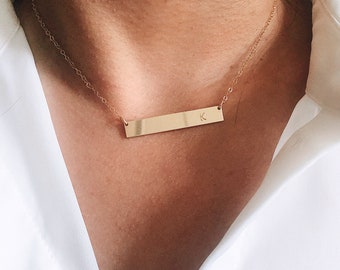 Personalized Gold Bar Necklace, Hand Stamped Name Necklace, Gold Fill Bar Horizontal Necklace, Letter Stamp Bar Necklace, Personalized Gifts