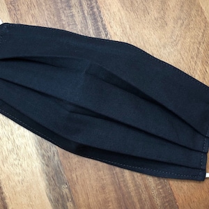 Solid Black Pleated Face Mask | Washable, Reusable, Reversible | Adjustable Nose & Ear Loops | Filter Pocket | Adult + Kid Sizes