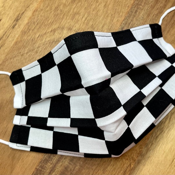 Checkerboard Vans Chess Pleated Face Mask | Washable, Reusable, Reversible | Adjustable Nose & Ear Loops | Filter Pocket | Adult + Kid Sizes