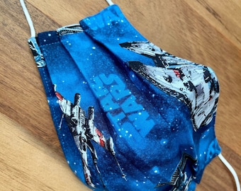 Star Wars Space Fleet Pleated Face Mask | Washable, Reusable, Reversible | Adjustable Nose & Ear Loops | Filter Pocket | Adult + Kid Sizes