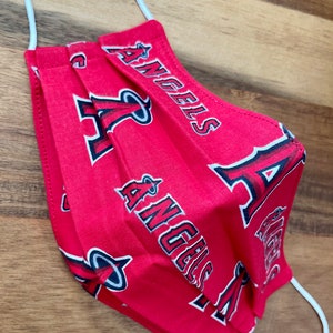 Los Angeles Angels MLB Baseball Pleated Face Mask | Washable, Reusable | Adjustable Nose & Ear Loops | Filter Pocket | Adult + Kid Sizes