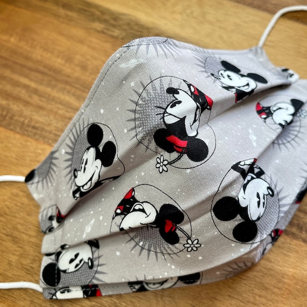 Mickey & Minnie Mouse Magic Pleated Face Mask | Washable, Reusable | Adjustable Nose + Ear Loops | Filter Pocket | Adult + Kid Sizes