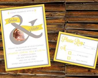 Yellow and Gray Wedding Invitation & RSVP Card - DIGITAL ARTWORK (Printable)