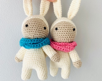 Bunny Rabbit, crochet bunny toy, Easter gift, photo prop, customisable scarf colours