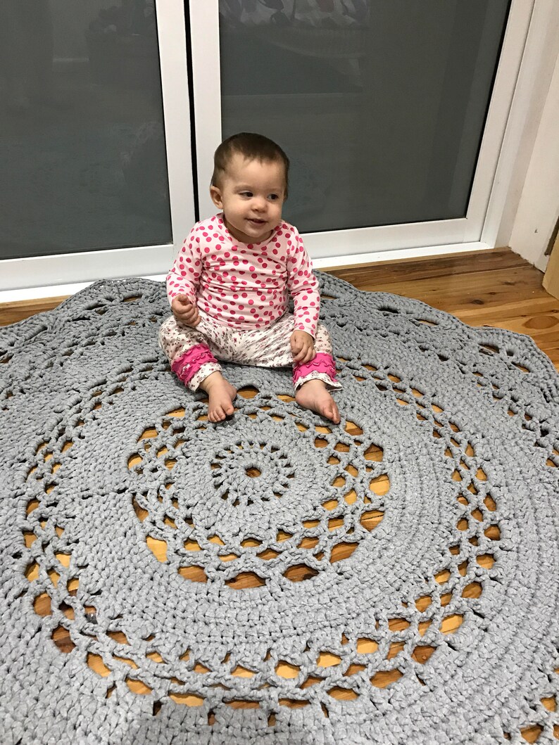 Rug, Crochet Floor Rug, Round Rug, decorative floor rug, nursery rug, mandala rug image 8