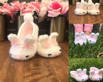 Crochet Bunny Slippers, Grip Sole Slippers, Baby Slippers, Kids Slippers, Women's Slippers, Mummy Me Slippers, Easter Slippers, Easter Gift