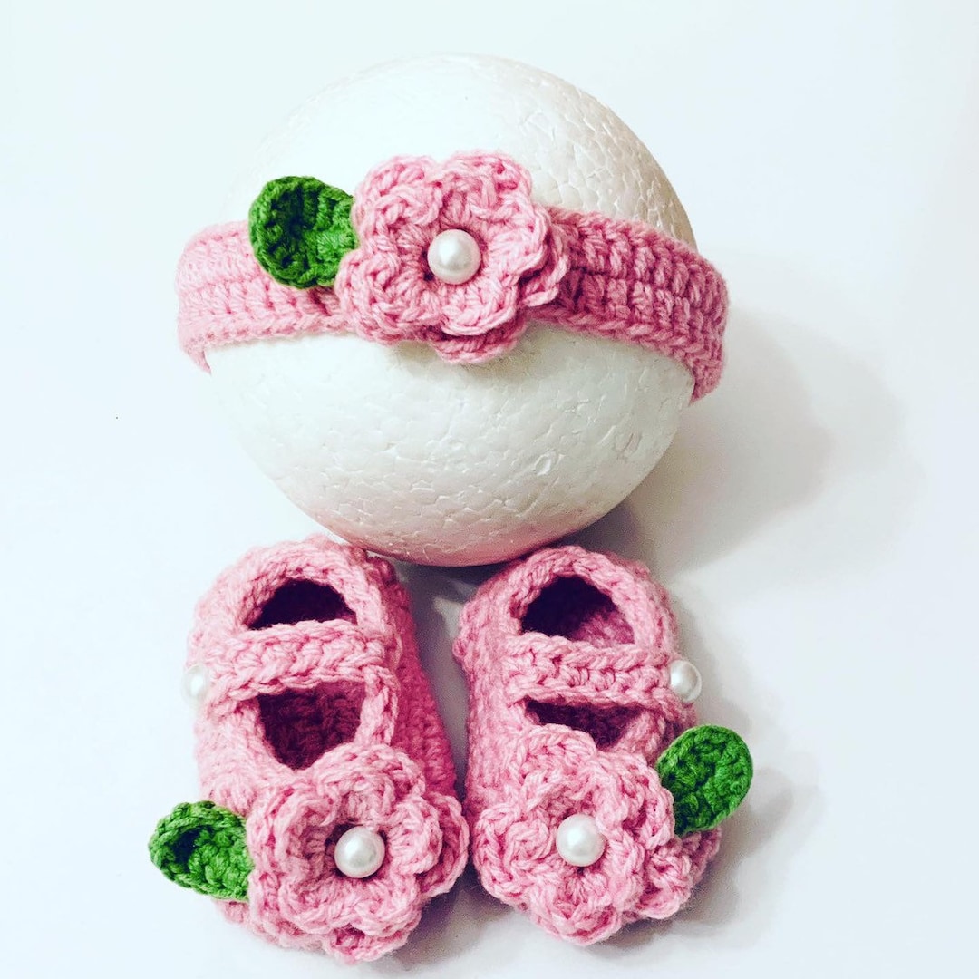 Sweet Pink Rose Maryjane Booties and Headband Set Etsy Australia