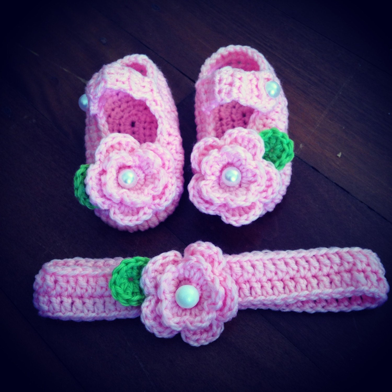 Sweet Pink Rose Maryjane Booties and Headband Set Etsy