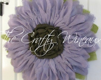 Free Shipping! Extra Thick Light Violet Burlap Sunflower Wreath, Sunflower Door Hanger, Burlap Wreath, Spring Summer Burlap Flower Wreath