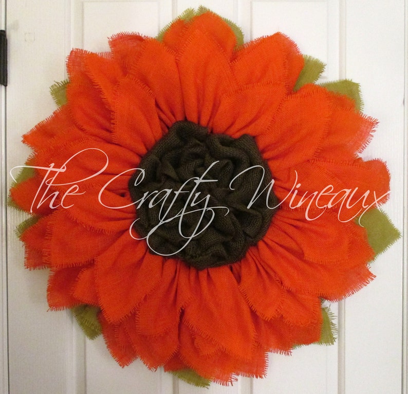 Free Shipping Sunflower Door Hanger Burlap Wreath Fall Extra Large 30 Rich Tangerine Burlap Sunflower Wreath Spring Summer Sunflower