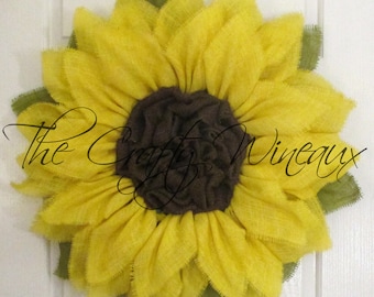 THE ORIGINAL Yellow Burlap Sunflower Wreath, Sunflower Door Hanger, Burlap Wreath, Spring Flower Wreath, Summer Sunflower