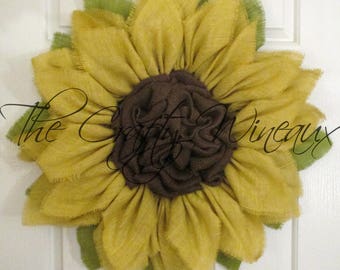 Rich Light Yellow Burlap Sunflower Wreath, Sunflower Door Hanger, Burlap Wreath, Spring Flower Wreath, Summer Sunflower