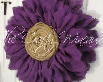 Free Shipping! Extra Thick Purple Burlap Sunflower Wreath, Sunflower Door Hanger, Burlap Wreath, Spring Flower Wreath, Summer Sunflower