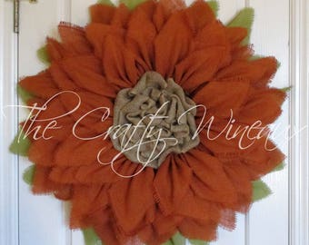 Free Shipping! Extra Large 30" Burnt Sienna Burlap Sunflower Wreath, Fall, Sunflower Door Hanger, Burlap Wreath, Spring Summer Sunflower