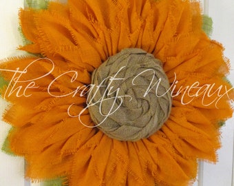 Free Shipping! Extra Thick Orange Sunflower Wreath, Sunflower Door Hanger, Burlap Wreath, Spring Flower Wreath, Summer Sunflower