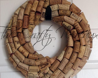 Medium 13" Handmade Wine Cork Wreath, Without Grapes/No Grapes, Recycled Wine Cork Door Wreath