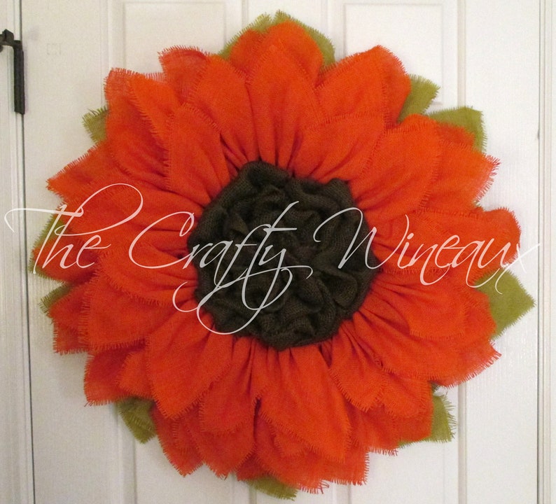 Free Shipping Sunflower Door Hanger Burlap Wreath Fall Extra Large 30 Rich Tangerine Burlap Sunflower Wreath Spring Summer Sunflower