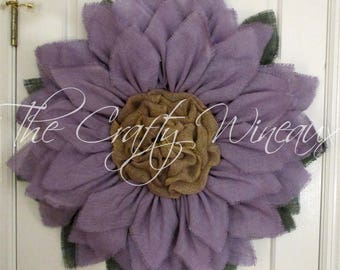 Extra Large 30" Light Violet Burlap Sunflower Wreath, Fall, Sunflower Door Hanger, Burlap Wreath, Spring Summer Sunflower