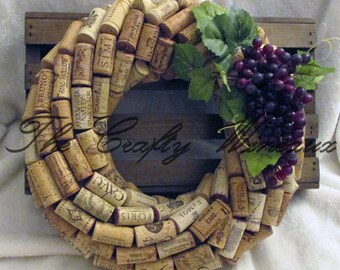 Medium 13"- CHOOSE your GRAPES! 13" Diameter Handmade Wine Cork Wreath, With Grapes Included, You Choose The Color!