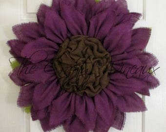 Extra Large 30" Rich Purple Burlap Sunflower Wreath, Sunflower Door Hanger, Burlap Wreath, Spring Summer Sunflower Wreath