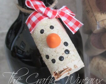 Free Shipping! Lot of 1 - Choose your color! Wine Cork Snowman Christmas Ornaments, Wine Bottle Gift Tags, Snowman Ornament, Frosty