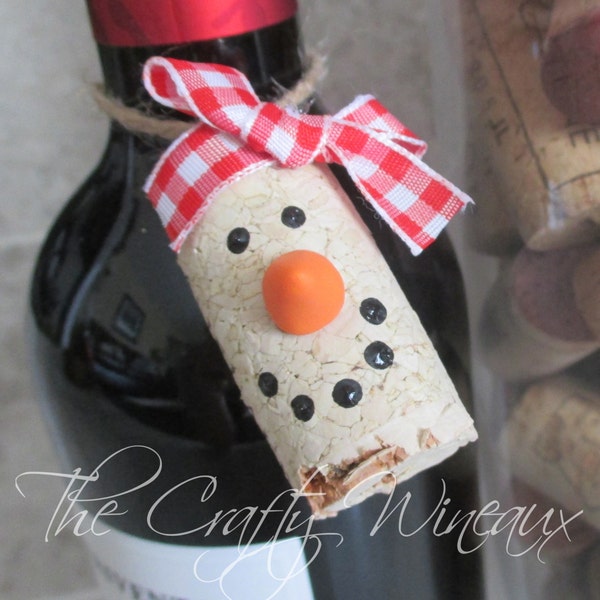 Lot of 1 - Choose your color! Wine Cork Snowman Christmas Ornaments, Wine Bottle Gift Tags, Snowman Ornament, Frosty