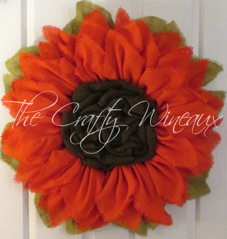 Free Shipping Sunflower Door Hanger Burlap Wreath Fall Extra Large 30 Rich Tangerine Burlap Sunflower Wreath Spring Summer Sunflower