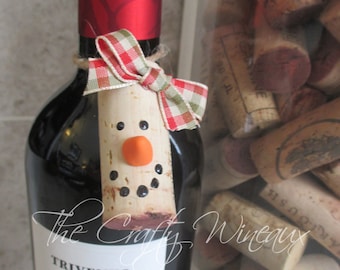 Free Shipping! Lot of 50 - Choose your color! Wine Cork Snowman Christmas Ornaments, Wine Bottle Gift Tags, Snowman Ornament, Frosty