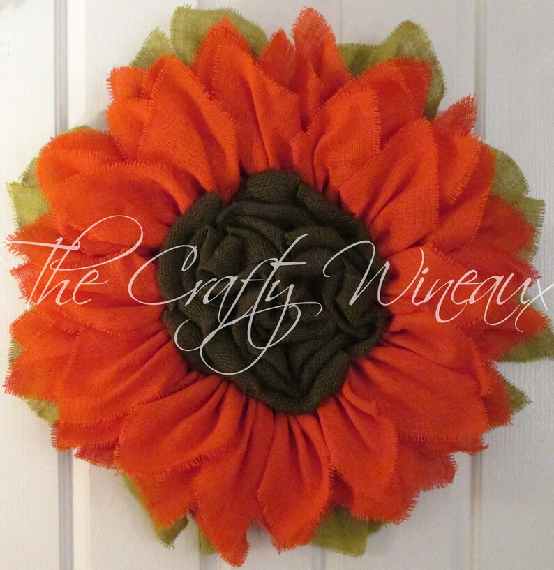 Free Shipping Sunflower Door Hanger Burlap Wreath Fall Extra Large 30 Rich Tangerine Burlap Sunflower Wreath Spring Summer Sunflower