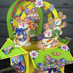 Easter Bunny Basket shadow-box, pop-up box card, coniglietti, Pasqua, carote, cesto pasquale, uova di Pasqua