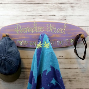 Surfboard Coat Rack, Cap Rack, Towel Rack, Paradise Found, She shed, girls room, beach, pool