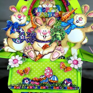 Osterhase Korb Schatten-Box, Pop-up-Box-Karte, Hasen, Ostern, Karotten, Osterkorb, Ostereier