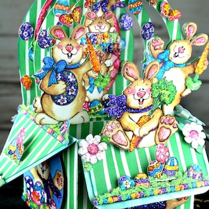 Osterhase Korb Schatten-Box, Pop-up-Box-Karte, Hasen, Ostern, Karotten, Osterkorb, Ostereier