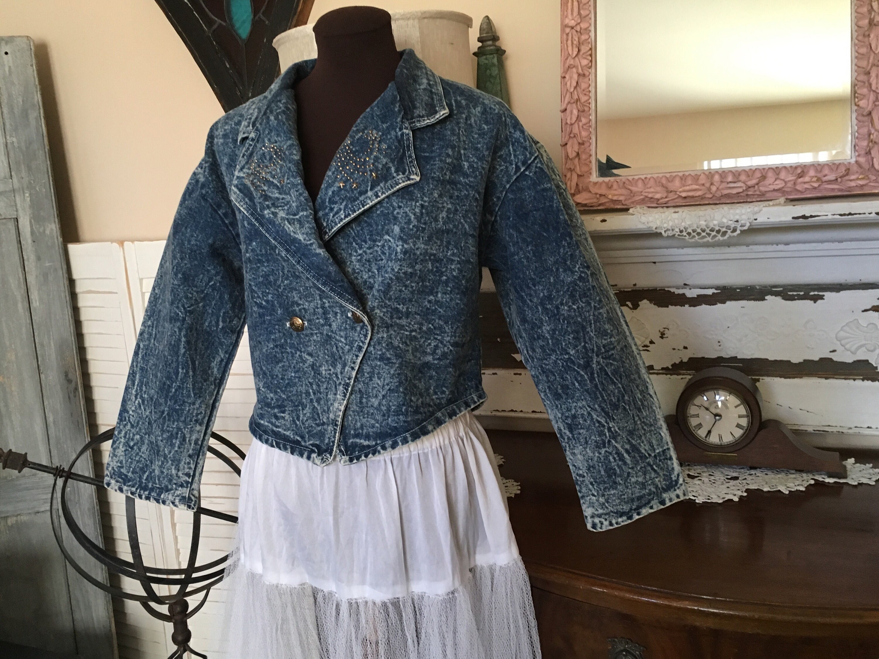 Vintage 80's Acid Washed Denim Bolero Jacket