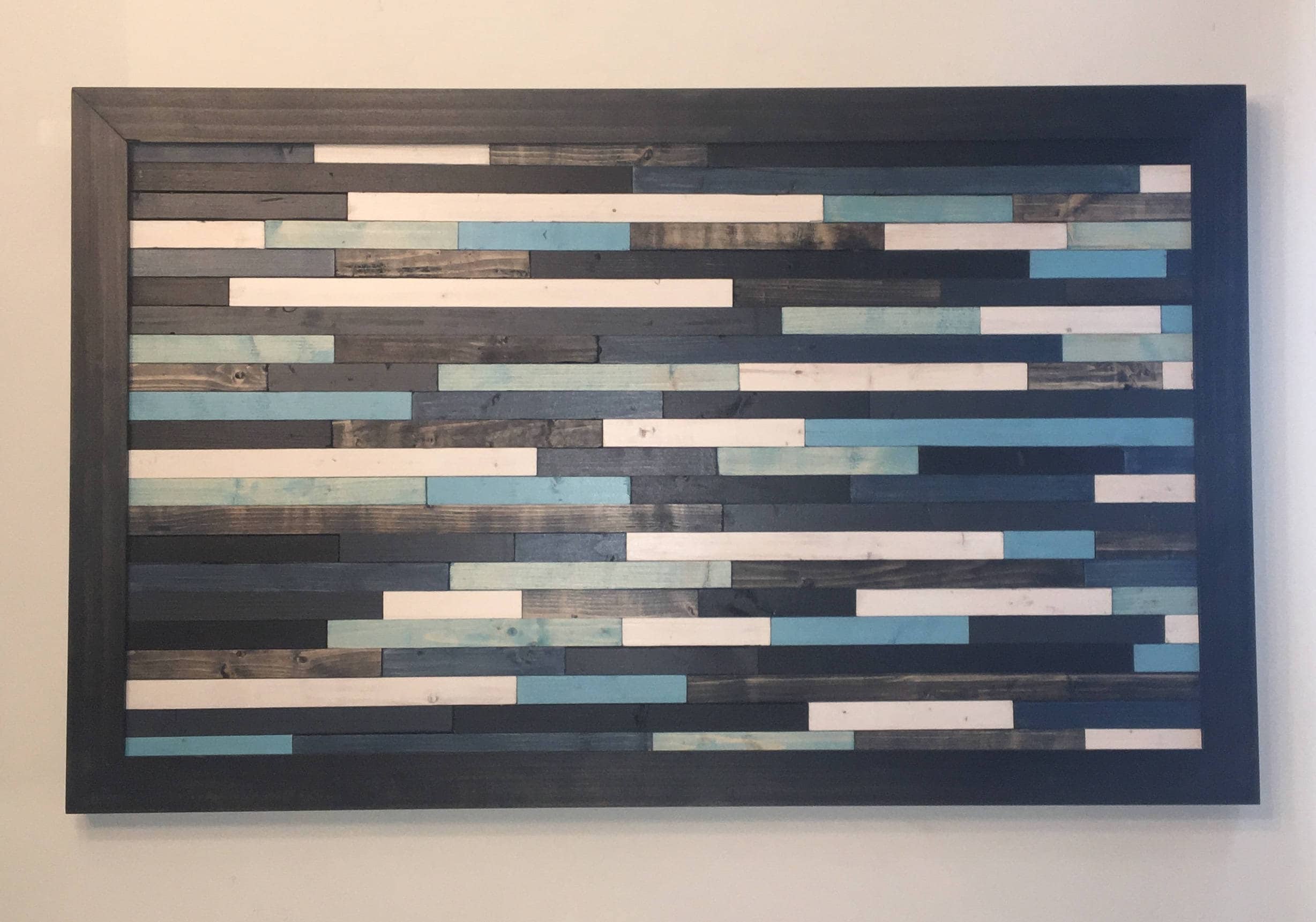 Modern Wood Art Abstract Wood Strip Art Blue Black Teal Etsy UK