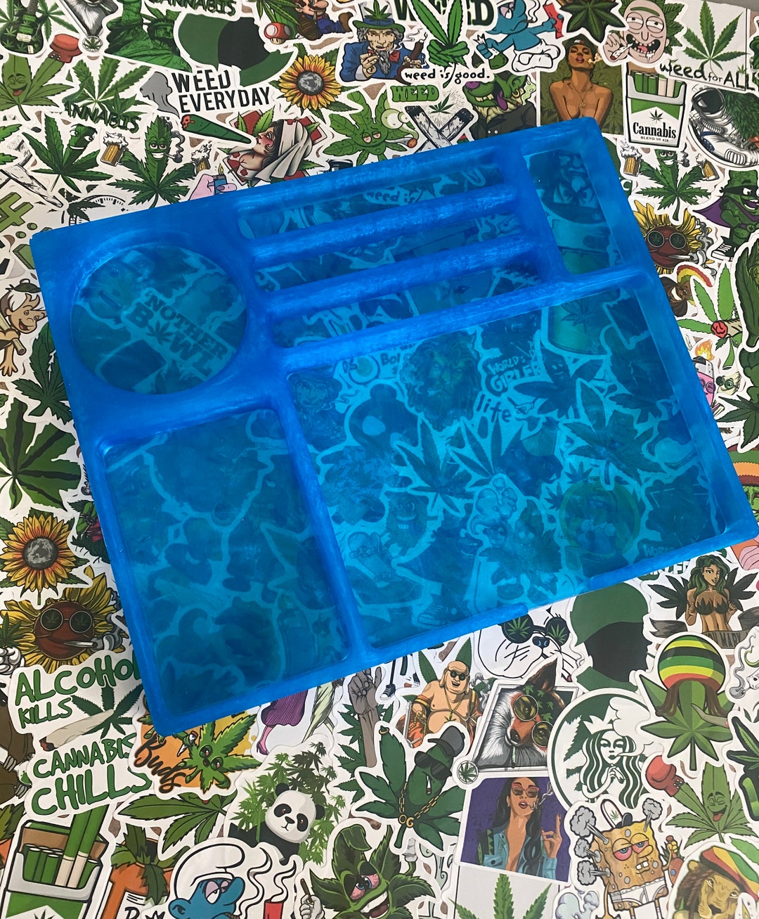 Epoxy Resin Rolling Tray Cobalt Blue Stash Rolling Tray Pot 2x FREE