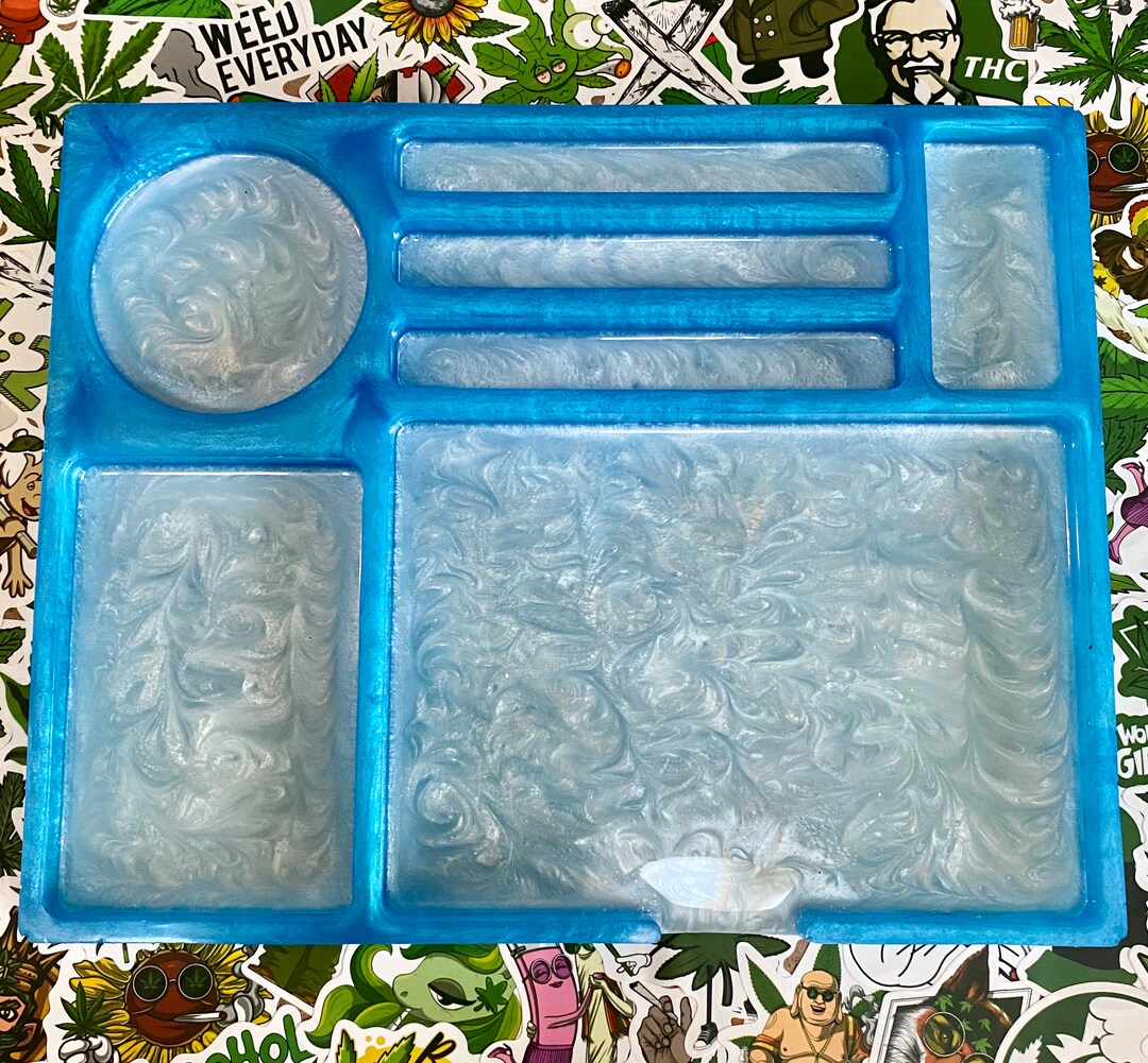 Epoxy Resin Rolling Tray Caribbean Blue W/ White Pearl Etsy
