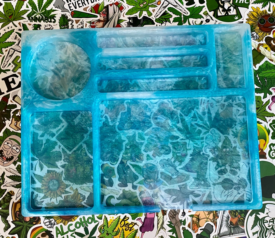 Epoxy Resin Rolling Tray Green, Blue and White Mix Stash Rolling Tray