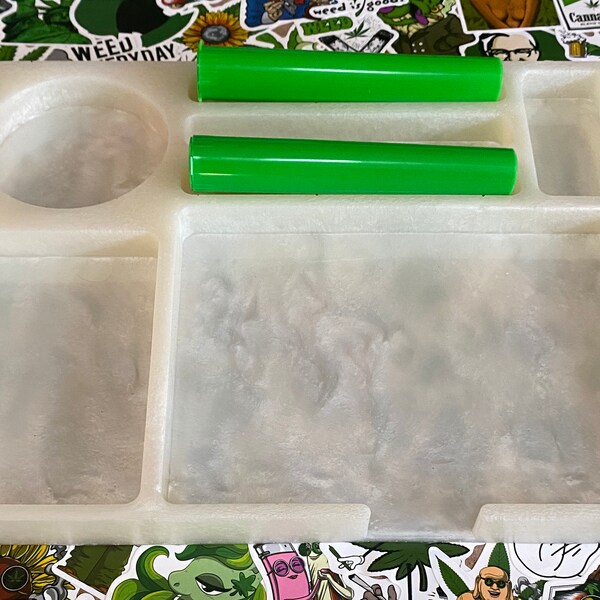 Epoxy Resin Rolling Tray - White Pearl- Stash Rolling Tray- Pot- 2x FREE green DOOB TUBES with purchase!- Great Christmas Gift!