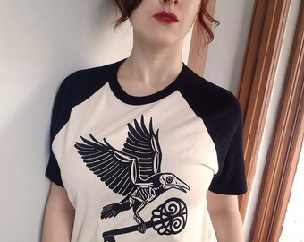 Skeleton Crow and Key Raglan T-Shirt