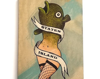 Staten Island Reverse Mermaid Wood Print