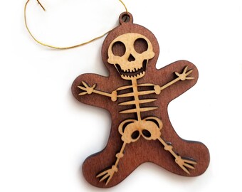 Gingerbread Man Skeleton Wooden Christmas Ornament